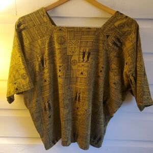 Vintage Michael Carrie Green Olive Cropped Hieroglyphic Top Shirt Tee Small